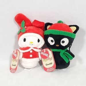 2 Sanrio Holiday Itty Bittys Chococat & My Melody Bean Plush Toys Hallmark Lot